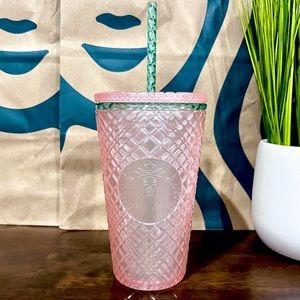 🎁Starbucks 2023 Pearl Pink Green Jeweled Tumbler Grande 16oz